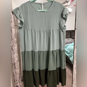 Green Ruffle Smock Dress